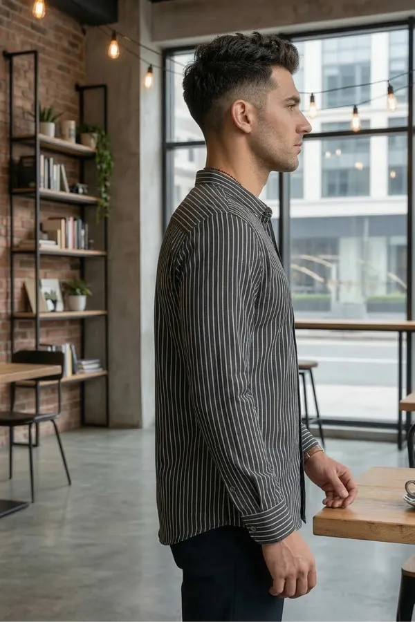 Black_Cotton_Vertical_Stripes_Short_Kurta_For_Casual_Wear