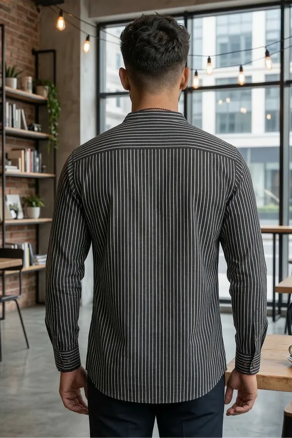 Black_Cotton_Vertical_Stripes_Short_Kurta_For_Casual_Wear
