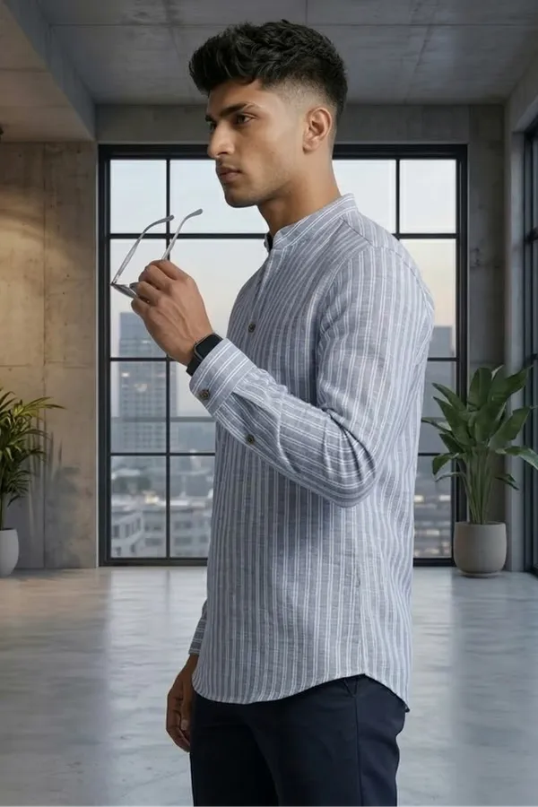 Sky_Blue__Cotton_Vertical_Stripes_Short_Kurta_For_Casual_Wear