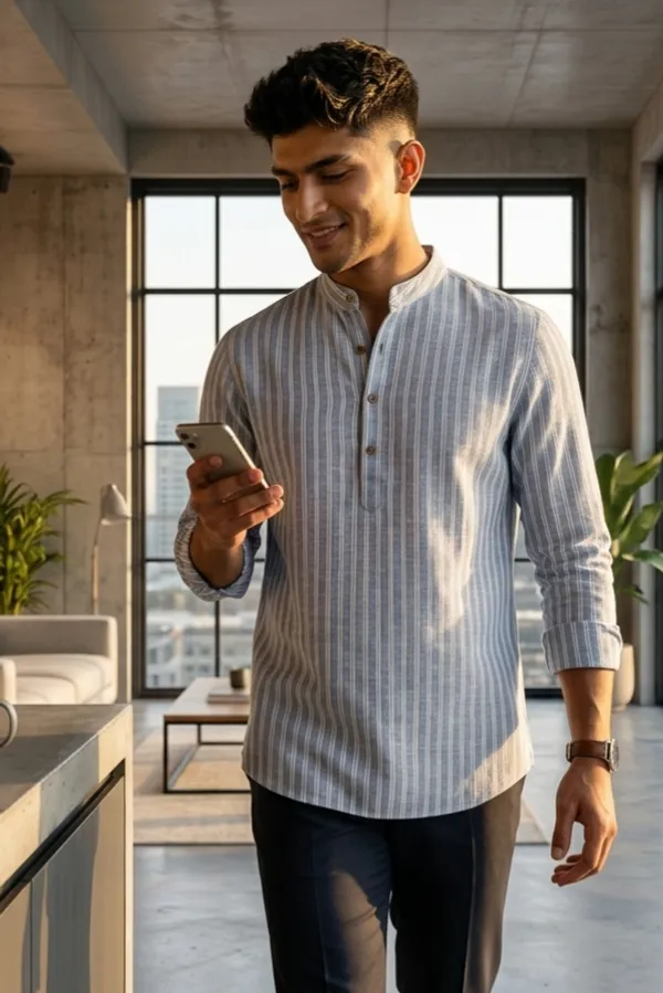 Sky_Blue__Cotton_Vertical_Stripes_Short_Kurta_For_Casual_Wear