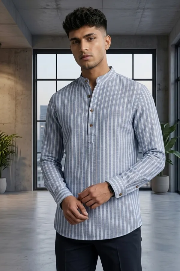 Sky_Blue__Cotton_Vertical_Stripes_Short_Kurta_For_Casual_Wear