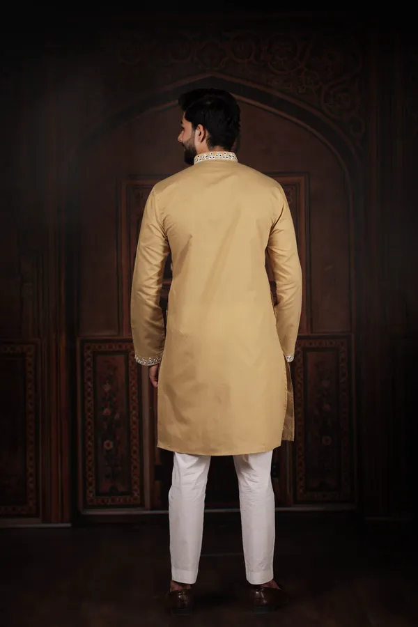 Biege_Cotton_Embroidered_Neck_with_Mirror_Work_Kurta