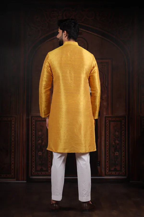 Yellow_Silk_Jacquard_Woven_Texture_Kurta