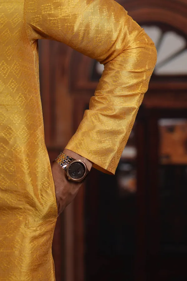 Yellow_Silk_Jacquard_Woven_Texture_Kurta