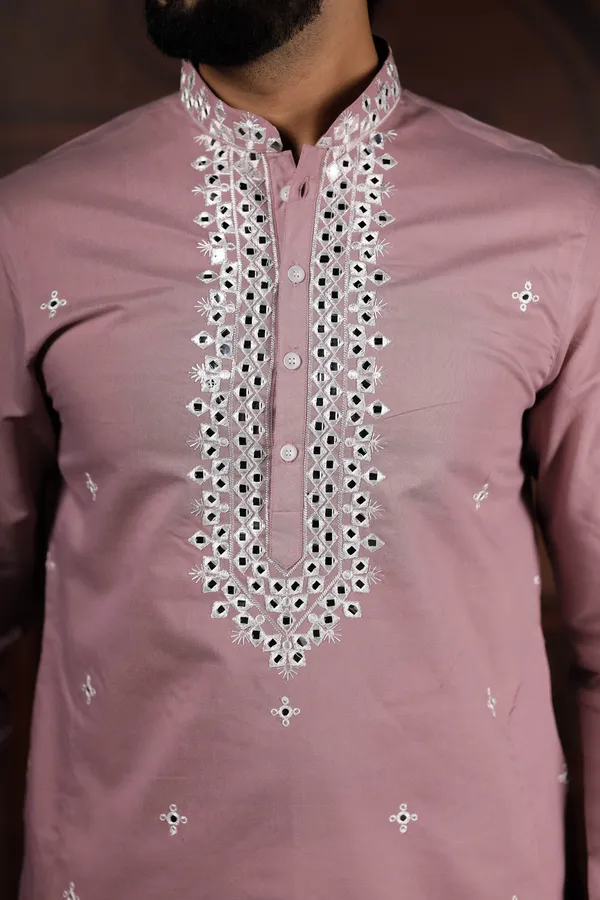 Pink_Cotton_Embroidered_Neck_with_Mirror_Work_Ethnic_Set