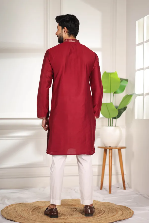 Maroon_Cotton_Resham_Neck_Work_Kurta