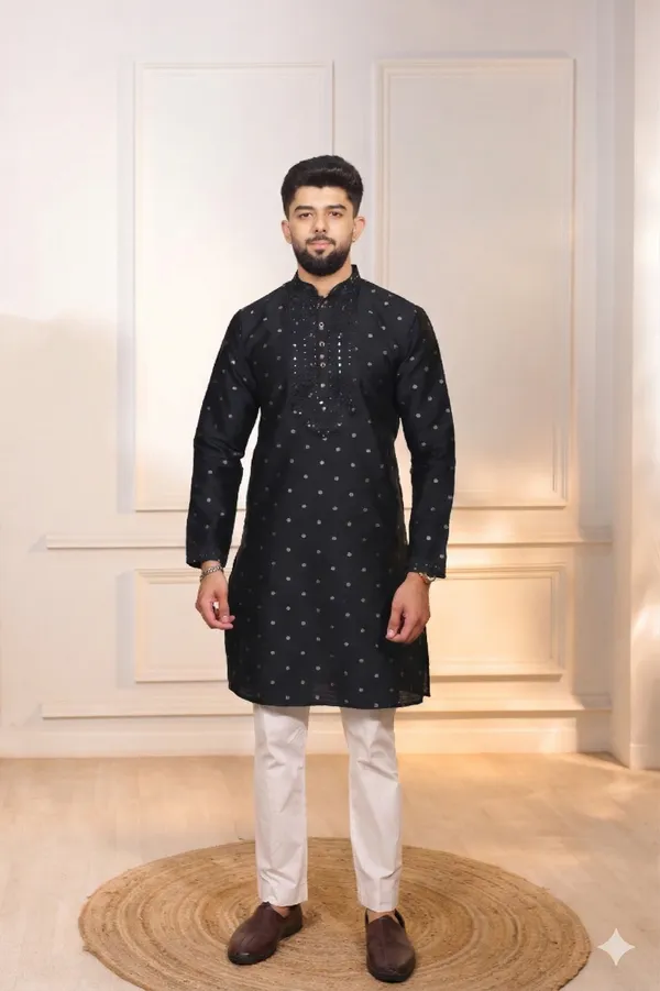 Black_Silk_Jacquard_Embroidered_Neck_with_Mirror_Work_Ethnic_set