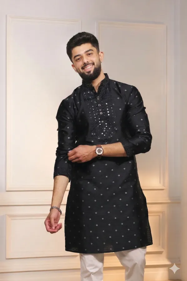 Black_Silk_Jacquard_Embroidered_Neck_with_Mirror_Work_Ethnic_set
