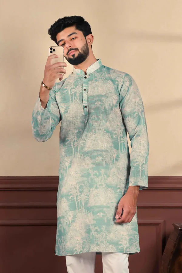 Dark_Green_Linen_Digital_Print_Kurta