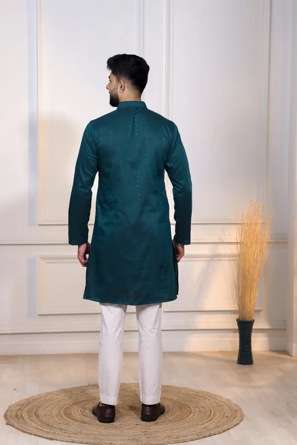 Teal_Cotton_Silk_Dobby_Texture_with_Sequins_Ethnic_Set