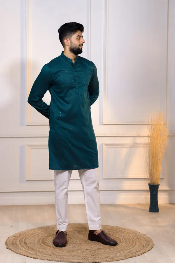 Teal_Cotton_Silk_Dobby_Texture_with_Sequins_Ethnic_Set