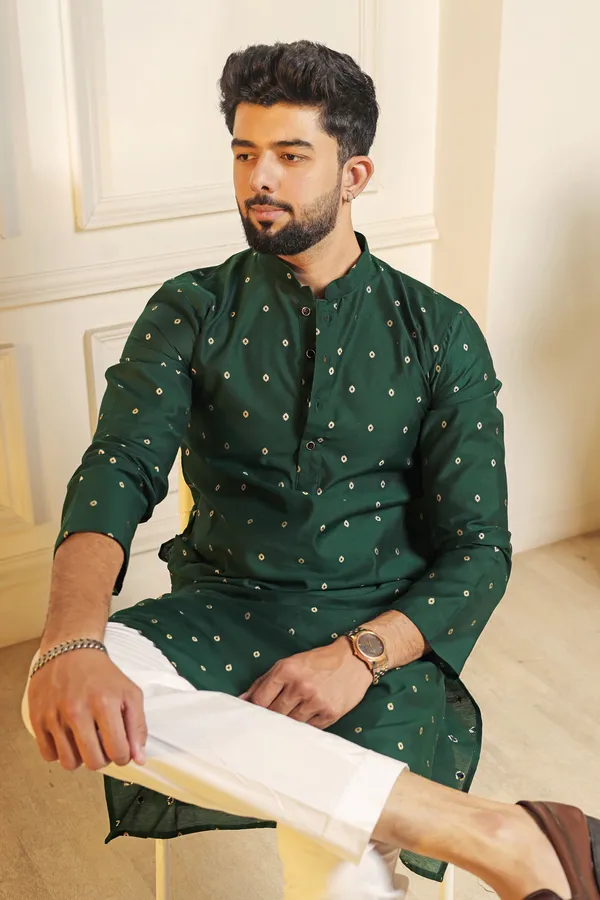Bottle_Green_Cotton_Resham_Butti_Kurta