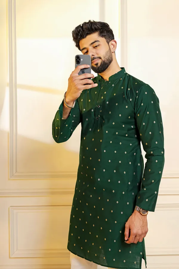 Bottle_Green_Cotton_Resham_Butti_Kurta