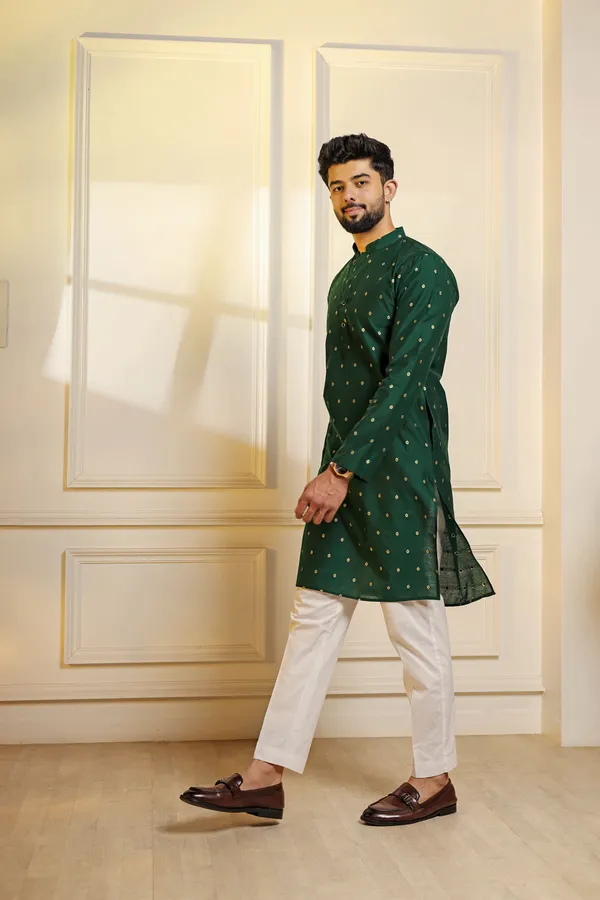 Bottle_Green_Cotton_Resham_Butti_Kurta