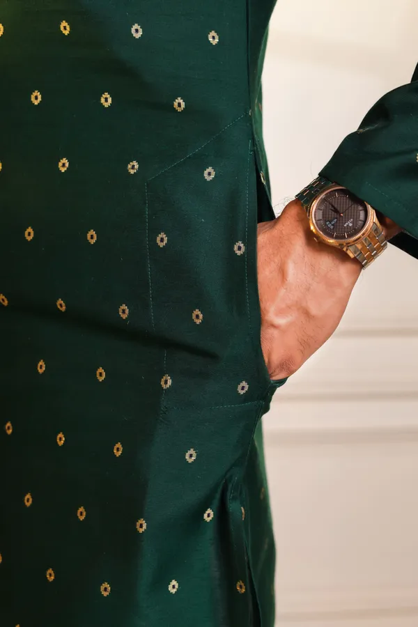 Bottle_Green_Cotton_Resham_Butti_Kurta