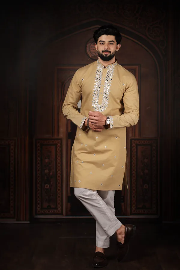 Biege_Cotton_Embroidered_Neck_with_Mirror_Work_Ethnic_Set