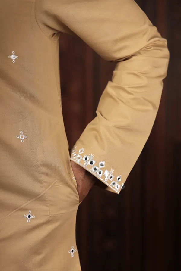 Biege_Cotton_Embroidered_Neck_with_Mirror_Work_Ethnic_Set