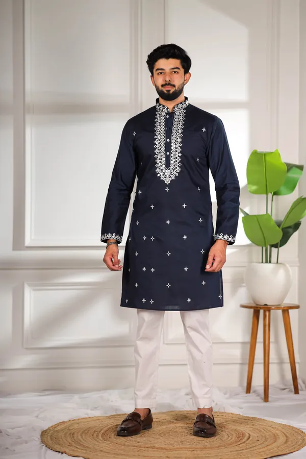 Navy_Cotton_Embroidered_Neck_with_Mirror_Work_Ethnic_Set