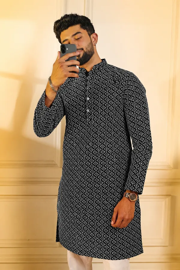 Black_Cotton_Silk_Embroidered_With_Sequins_Kurta