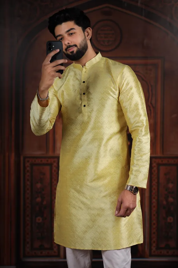 Light_Yellow_Silk_Jacquard_Woven_Texture_Kurta