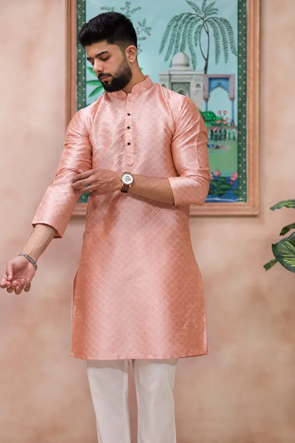 Pink_Silk_Jacquard_Woven_Texture_Kurta