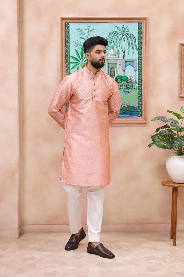 Pink_Silk_Jacquard_Woven_Texture_Kurta