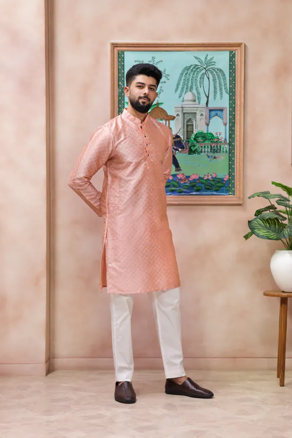 Pink_Silk_Jacquard_Woven_Texture_Kurta