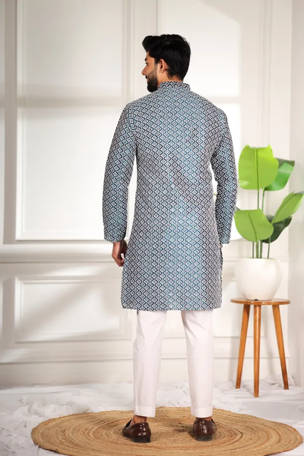 Teal_Cotton_Silk_Embroidered_With_Sequins_Kurta