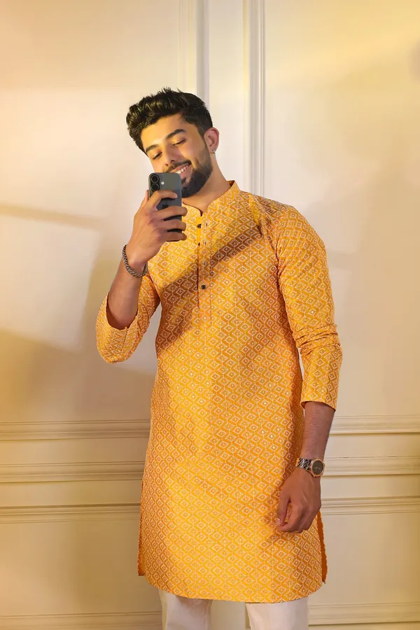 Yellow_Cotton_Silk_Embroidered_With_Sequins_Kurta