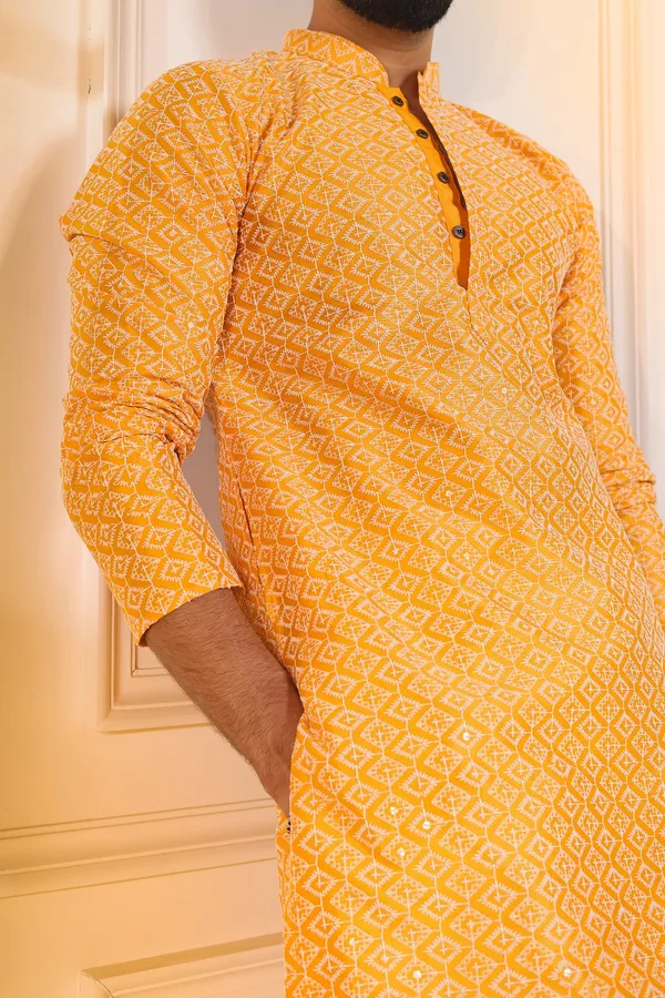 Yellow_Cotton_Silk_Embroidered_With_Sequins_Kurta