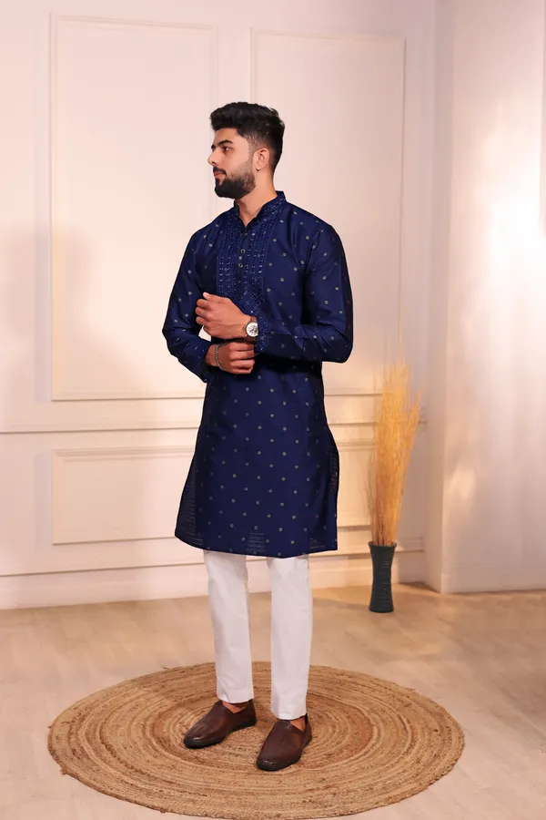 Navy_Silk_Jacquard_Embroidered_Neck_with_Mirror_Work_Ethnic_Set