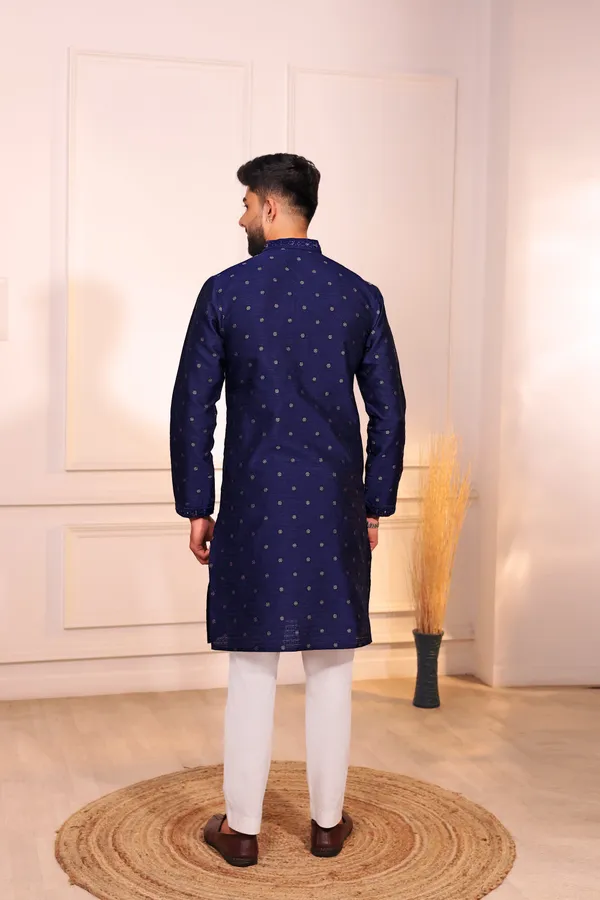 Navy_Silk_Jacquard_Embroidered_Neck_with_Mirror_Work_Ethnic_Set