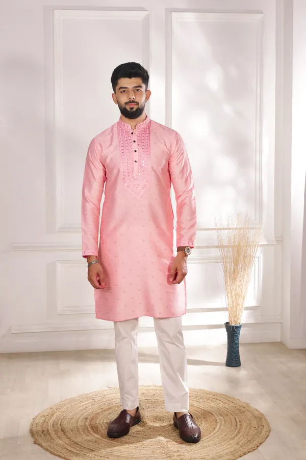 Pink_Silk_Jacquard_Embroidered_Neck_with_Mirror_Work_Ethnic_Set