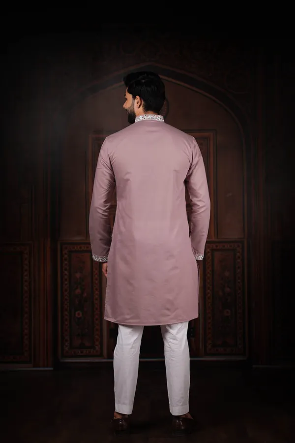 Pink_Cotton_Embroidered_Neck_with_Mirror_Work_Kurta