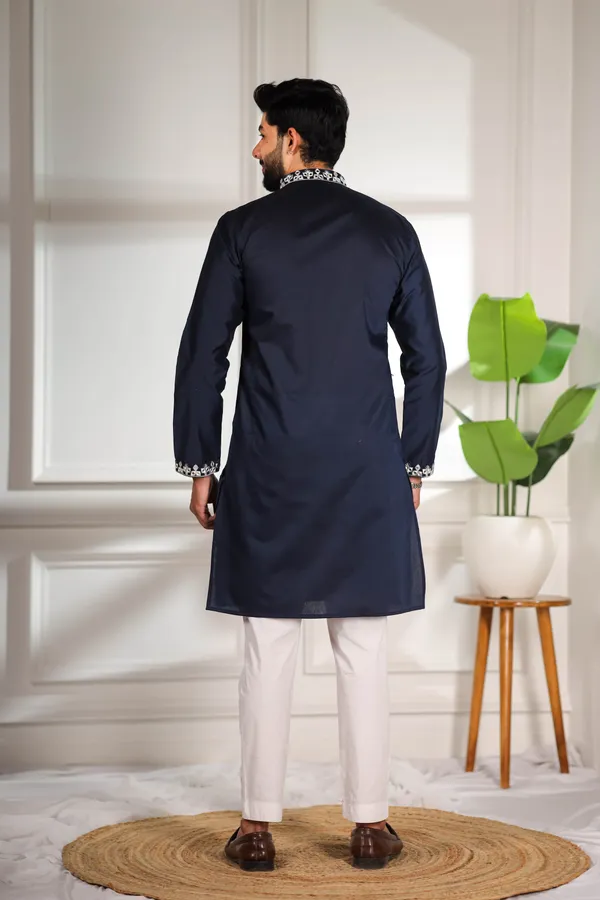 Navy_Cotton_Embroidered_Neck_with_Mirror_Work_Kurta