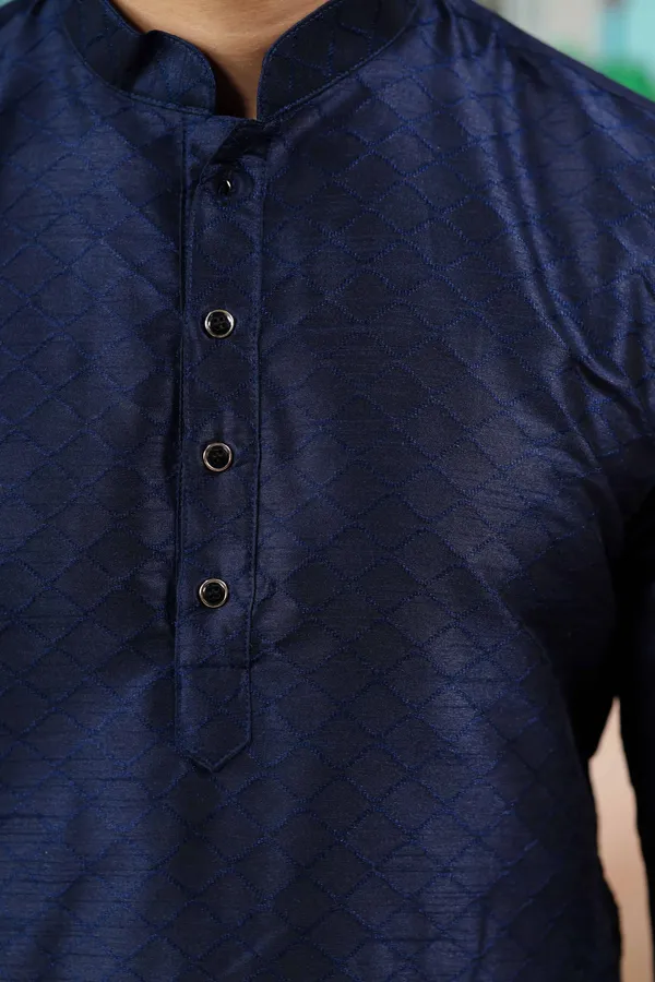 Navy_Silk_Jacquard_Woven_Texture_Ethnic_Set