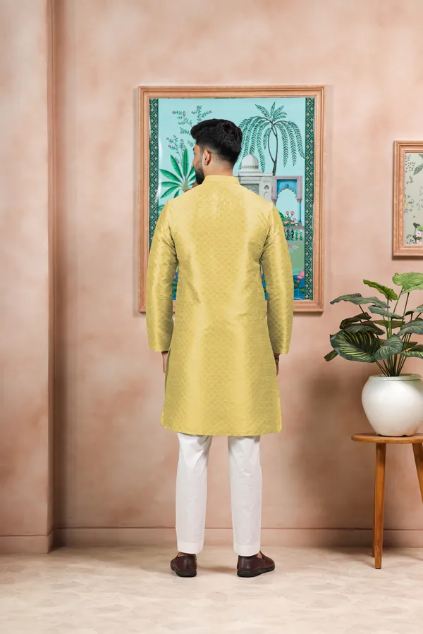 Light_Yellow_Silk_Jacquard_Woven_Texture_Kurta