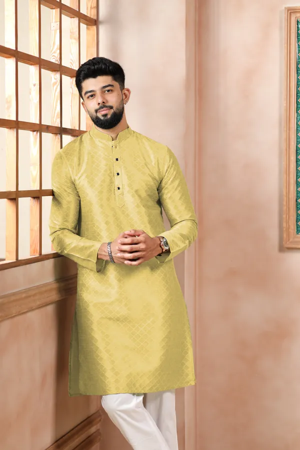 Light_Yellow_Silk_Jacquard_Woven_Texture_Kurta