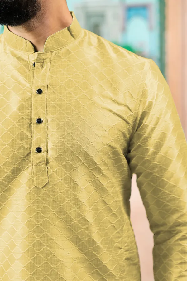 Light_Yellow_Silk_Jacquard_Woven_Texture_Kurta