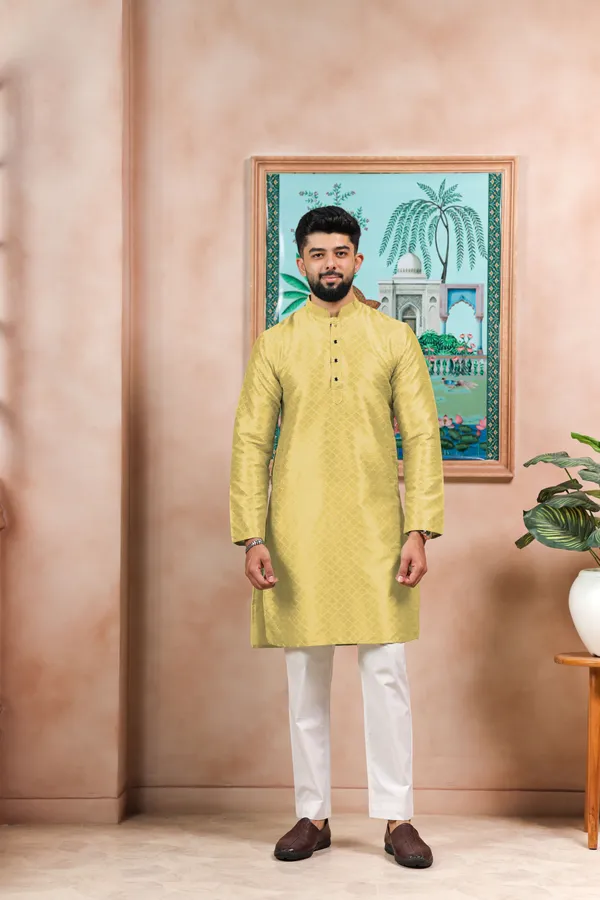 Light_Yellow_Silk_Jacquard_Woven_Texture_Kurta