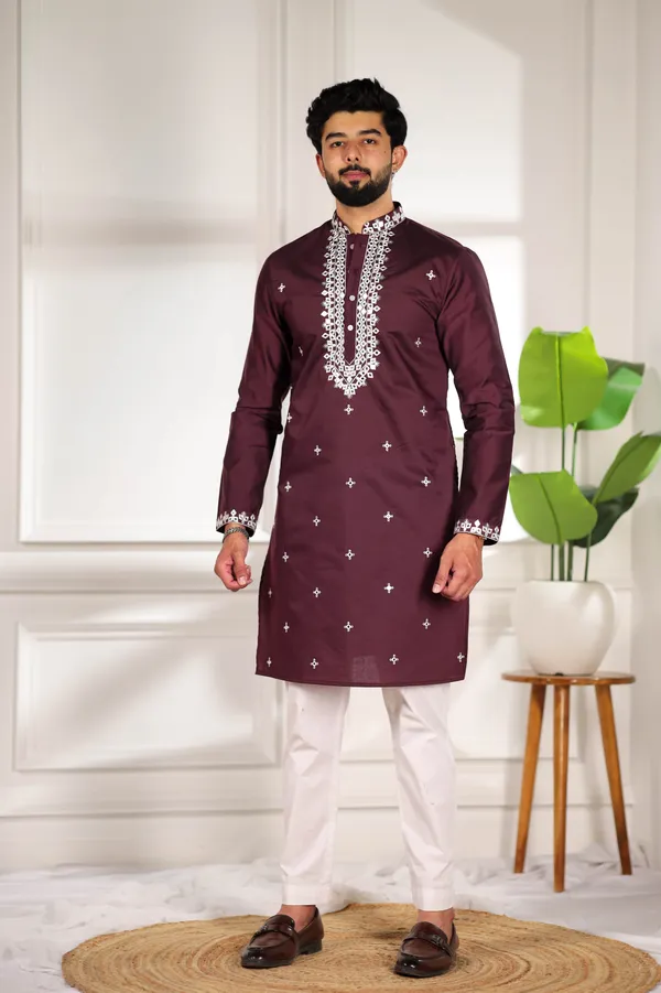 Purple_Cotton_Embroidered_Neck_with_Mirror_Work_Kurta