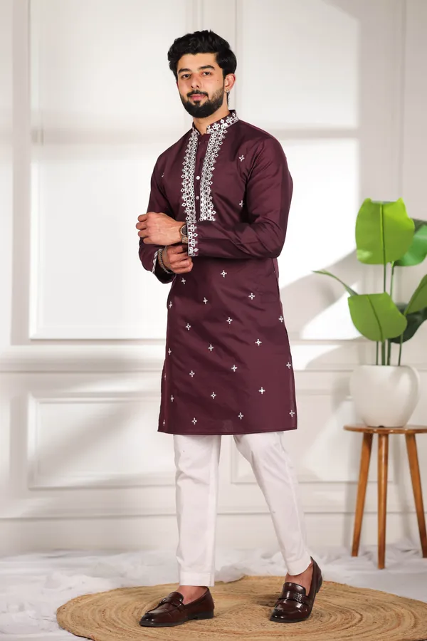 Purple_Cotton_Embroidered_Neck_with_Mirror_Work_Kurta