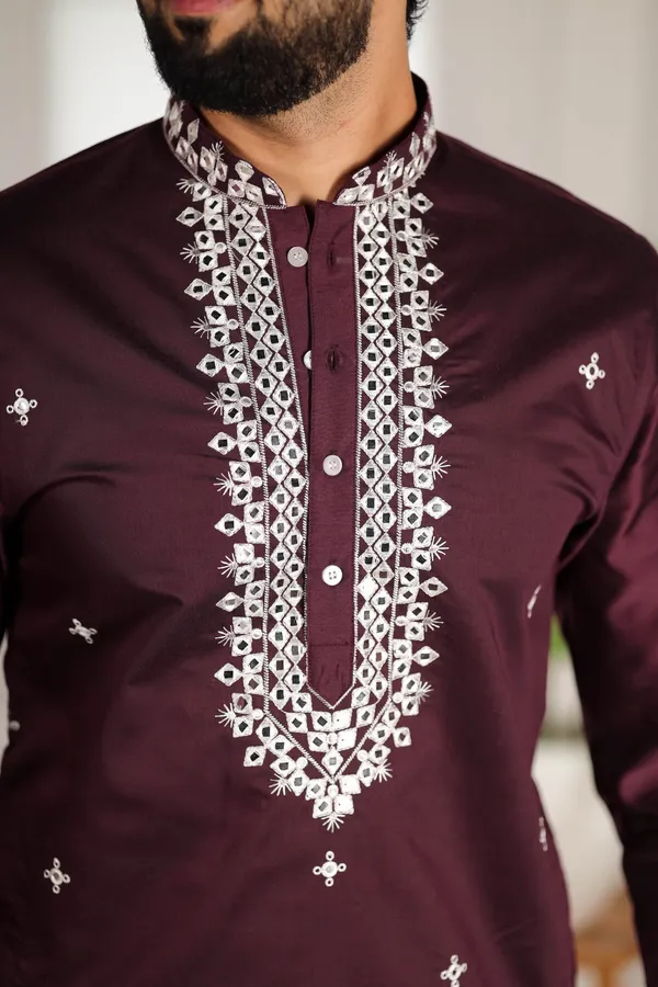 Purple_Cotton_Embroidered_Neck_with_Mirror_Work_Kurta
