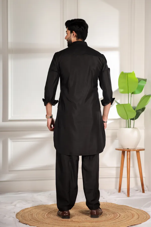 Black_Cotton_Satin_Pathani_Set