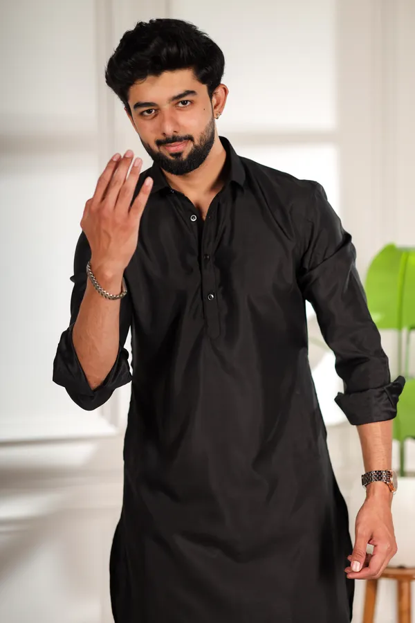 Black_Cotton_Satin_Pathani_Set