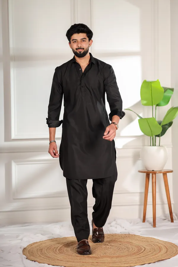 Black_Cotton_Satin_Pathani_Set