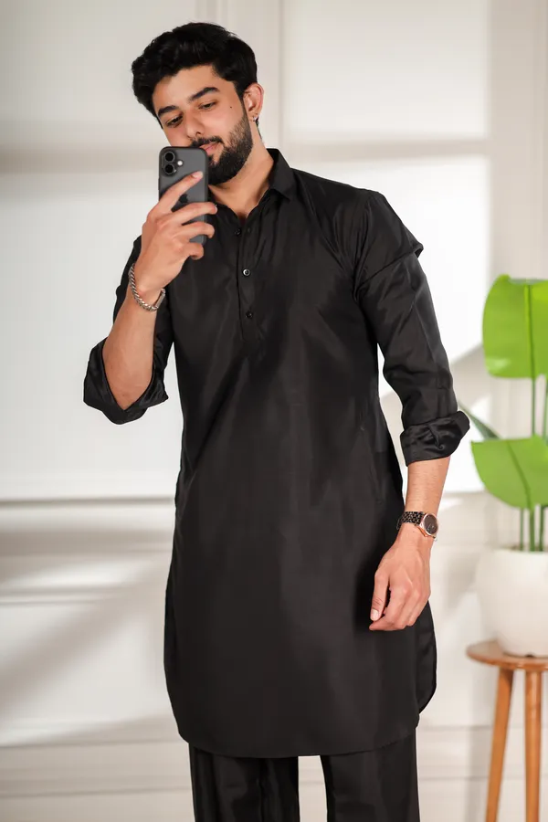 Black_Cotton_Satin_Pathani_Set