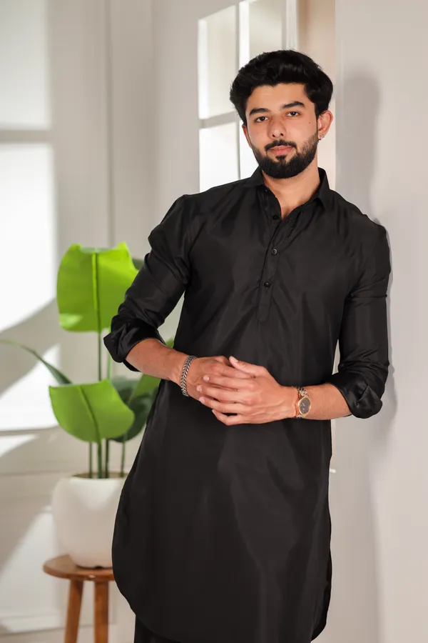 Black_Cotton_Satin_Pathani_Set