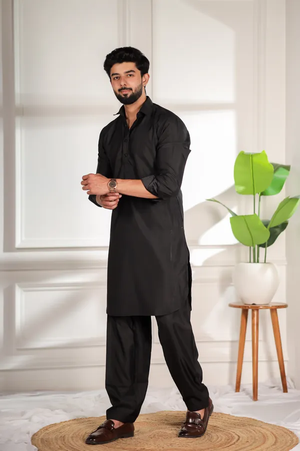 Black_Cotton_Satin_Pathani_Set