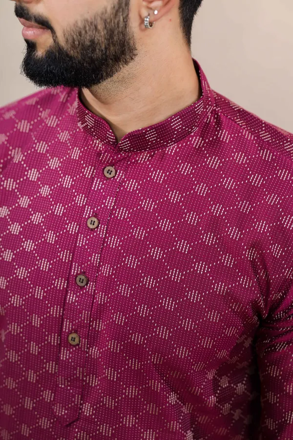Wine_Cotton_Woven_Texture_Kurta